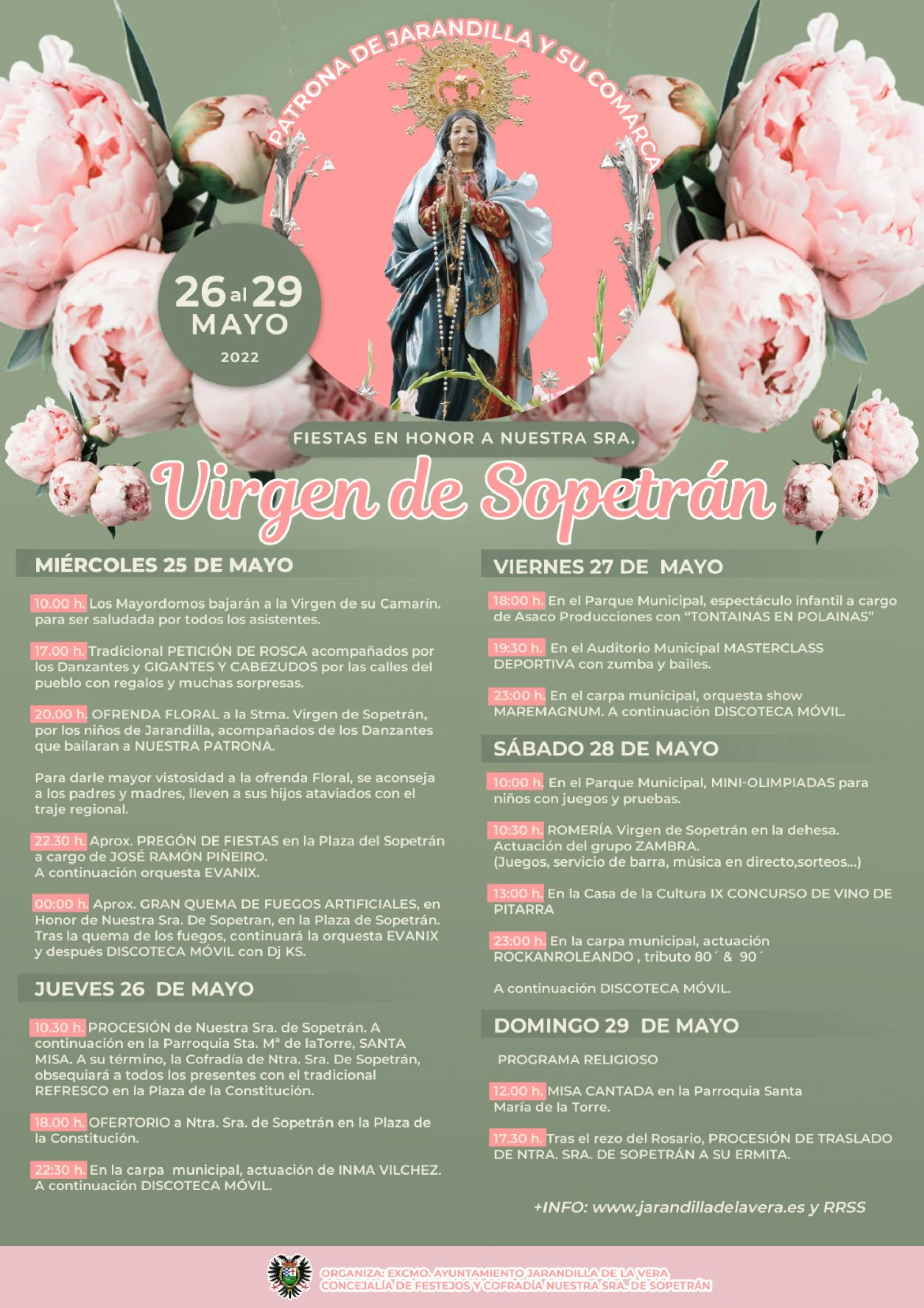 Fiestas en honor a Nuestra Señora la Virgen de Sopetrán 2022 Jarandilla de la Vera
